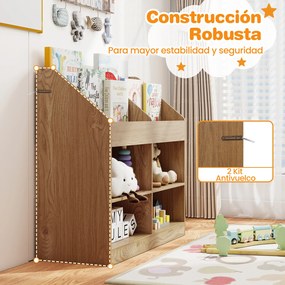 Estante Infantil Organizadora de Brinquedos 90 x 34 x 80 cm com 4 Compartimentos Abertos Estilo Natural