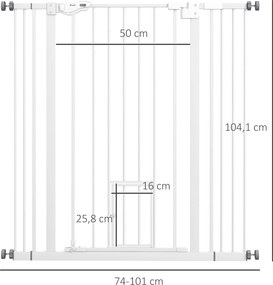 Barreira de Segurança para Cães com Porta Pequena Fechamento Automático e Sistema Duplo de Bloqueio 74-101x104,1 cm Branco