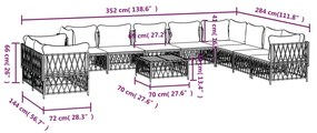 11 pcs conjunto lounge de jardim com almofadões aço antracite