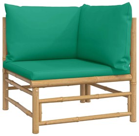 3 pcs conjunto lounge de jardim bambu c/ almofadões verdes