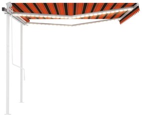 Toldo autom. c/ LED e sensor de vento 4,5x3,5m laranja/castanho
