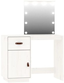 Conjunto de toucador com luzes LED pinho maciço branco