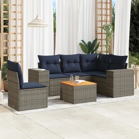 vidaXL 6 pcs conjunto sofás p/ jardim c/ almofadões vime PE cinzento