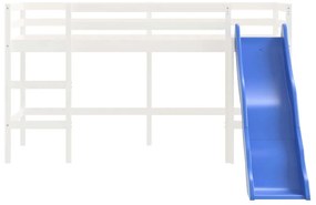 Cama alta p/ criança c/ escorrega 90x190 cm pinho maciço branco