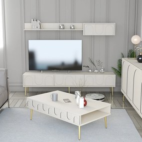 Conjunto de Mobiliário para Sala de Estar Lyon – Creme e Dourado – Med