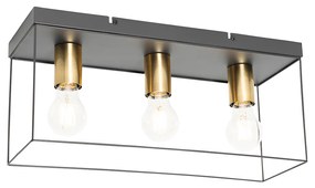 Candeeiro de teto minimalista preto com 3 luzes douradas - Kodi Moderno