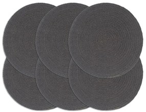 Individuais mesa 6 pcs algodão liso 38 cm redondo cinza-escuro