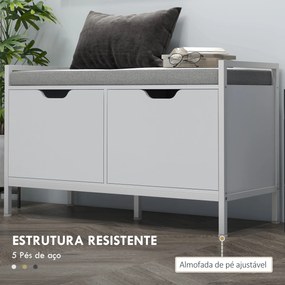 Banco Sapateira para Entrada com Assento Almofadado Amovível para 4 Pares de Sapatos 84x35x50 cm Branco