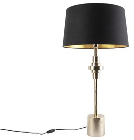 Candeeiro de mesa Art Deco dourado e preto com abajur de algodão 45 cm - Diverso Art Deco
