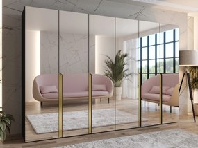 Roupeiro Hartford 593, Dourado, Preto, 202x300x52cm, 210.5 kg, Portas para roupeiro: Com dobradiças