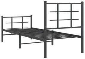 Estrutura de cama com cabeceira e pés 75x190 cm metal preto