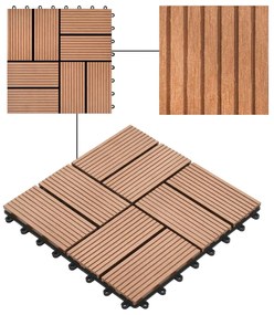 Ladrilhos de pavimento 11 pcs WPC 1m² 30x30 cm castanho