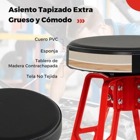 Banco Mecânico Alto de Alumínio com Assento Giratório de 360° Acolchoado com Apoio para os Pés para Oficina Vermelho