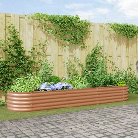 vidaXL Cama de Jardim Elevada Castanha com Look de Madeira 320x80x44 cm Aço