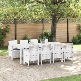 vidaXL Conjunto de Jantar para Jardim de 9 Peças com Almofadas Cinza Claro em Rattan Sintético