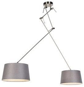 Candeeiro de suspensão preto com abajures de linho cinzento escuro 35 cm 2-luzes - Blitz Moderno