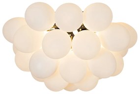 Candeeiro de teto Art Deco preto com vidro opalino 6 luzes - Uvas Design,Art Deco