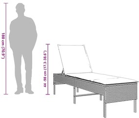 Espreguiçadeira almofadão 55x200x44cm vime PE cinzento-claro
