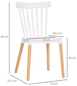 Conjunto de 4 Cadeiras Estilo Nórdico Cadeiras de Cozinha com Encosto Alto Assento de Polipropileno e Pés de Madeira de Faia Carga Máx. 120kg 43x52,5x