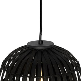 Candeeiro suspenso oriental bambu preto 3 luzes - Pua Oriental