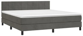 Cama box spring c/ colchão/LED 180x200cm veludo cinzento-escuro