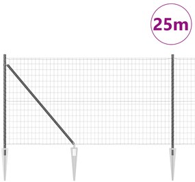Cerca Euro da com 13 Postes de Espeto 1x25 m Aço Galvanizado Cinza