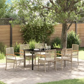 Conjunto de Jantar de Jardim de 7 peças com Almofadas Bege de Vime Pol