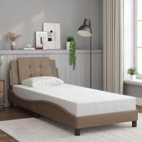 Estrutura cama c/ luzes LED 100x200 cm couro artif. cappuccino