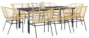 vidaXL Conjunto jantar jardim 9 peças vidro vime PE castanho