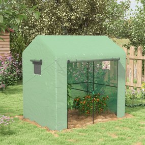 Estufa de jardim 200 C x 140 L x 200 A cm com 2,8 m², com 1 porta enrolável grande e 2 janelas, verde