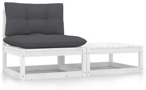 vidaXL 2 pcs conj. lounge de jardim c/ almofadões pinho maciço branco