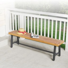 Banco de jardim em madeira de acácia sem costas com estrutura metálica robusta 160 x 32 x 45 cm Natural e preto