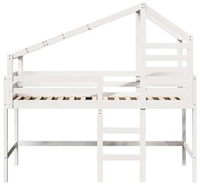 Cama alta c/ escada e telhado 80x200 cm pinho maciço branco