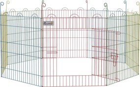 Parque Dobrável para Cães 8 Painéis Ø156x60 cm Cercado Metálico com Porta Estacas Interior Exterior Multicolor