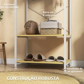 Suporte para Cabide com Barra Suspensa e 2 Estantes para 6 Pares de Sapatos para Entrada 60x40x167,5 cm Natural e Branco