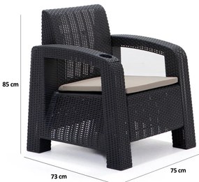 Conjunto de Lounge de Jardim Olimpos com 2 Poltronas e Mesa de Centro