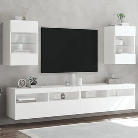vidaXL Armários de parede com luzes LED para TV 2 pcs 40x30x60,5 cm branco