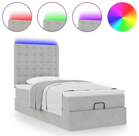 Estrutura cama otomana colchões 90x200 cm veludo cinzento claro