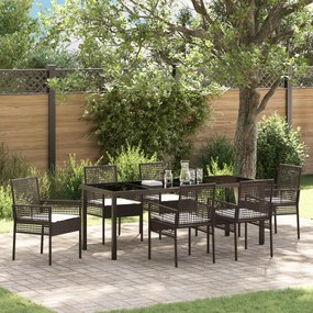 vidaXL Conjunto de Jantar de Jardim de 7 Peças com Almofadas em Rattan Marrom