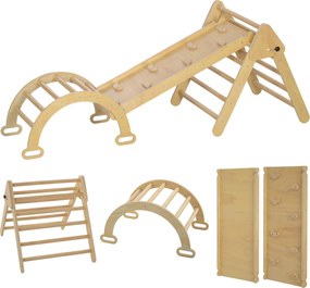 AIYAPLAY Triângulo de Escalada de Madeira 5 em 1 Escada para Crianças de 18-48 Meses com Rampa e Arco de Escalada 178x64,5x63 cm Madeira | Aosom Portugal