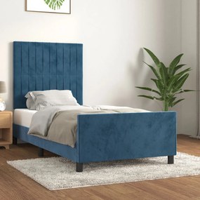 Estrutura de cama sem colchão 90x190 cm veludo azul-escuro
