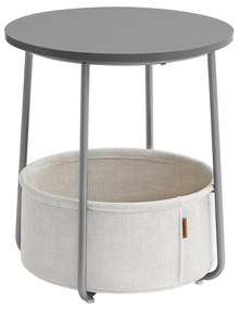 Mesa de apoio redonda com cesto de tecido e armazenamento | VASAGLE | 45 x 45 x 51 cm | cinza cimento|branco nuvem | LET223G49.