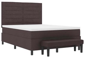 Cama Box com Colchão e Banco Castanho Escuro 140x190 cm Tecido