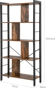 Estante sala de aspeto industrial 74 x 30 x 154,5 cm Castanho Vintage-preto