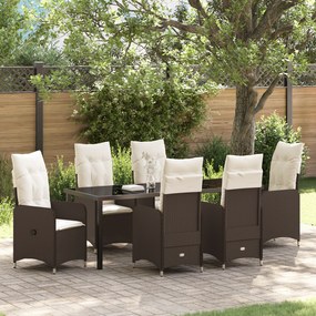 vidaXL Conjunto de Jantar de Jardim 7 Peças com Almofadas Rattan Polipropileno Marrom