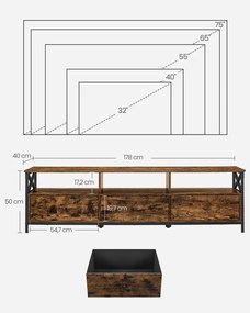 Móvel de TV com gavetas 178 x 40 x 50 cm castanho vintage-preto