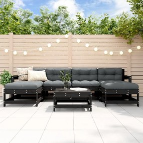 vidaXL 7 pcs conjunto lounge jardim c/ almofadões madeira maciça preto