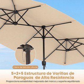 Guarda-sol duplo resistente, 400 x 210 cm (BASE NÃO INLCUIDA), com 108 luzes LED solares, manivela fácil de utilizar e 12 varas de metal, para jardim,