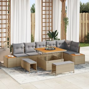 Conjunto de Sofá de Jardim vidaXL de 9 Peças com Almofadas Bege Vime A