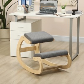 Cadeira escritorio Ergonómica de Joelhos com Almofadas Acolchoadas Estrutura de Madeira para Melhor Postura Escritório 55x85x55 cm Cinzento